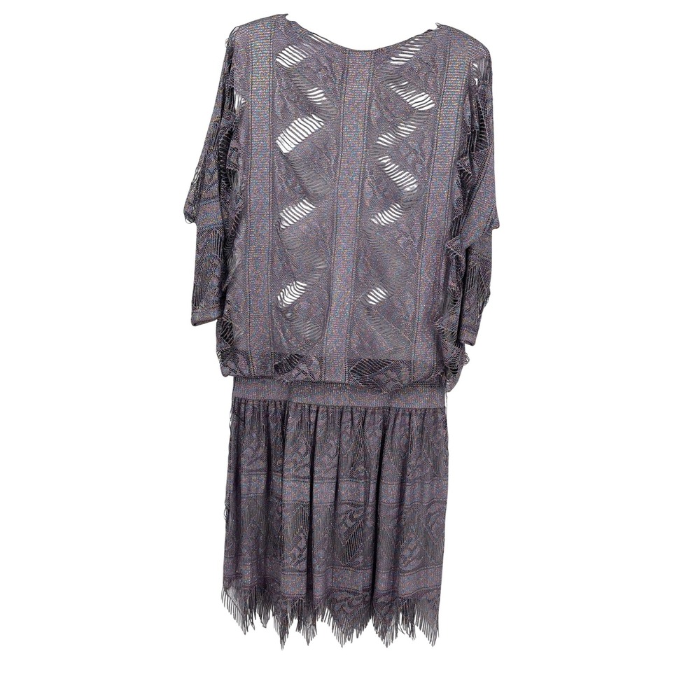 VTG 80's Flapper Deco Damianou Dress‎ OVERSIZE top/Gatsby drop Waist bat wing XL